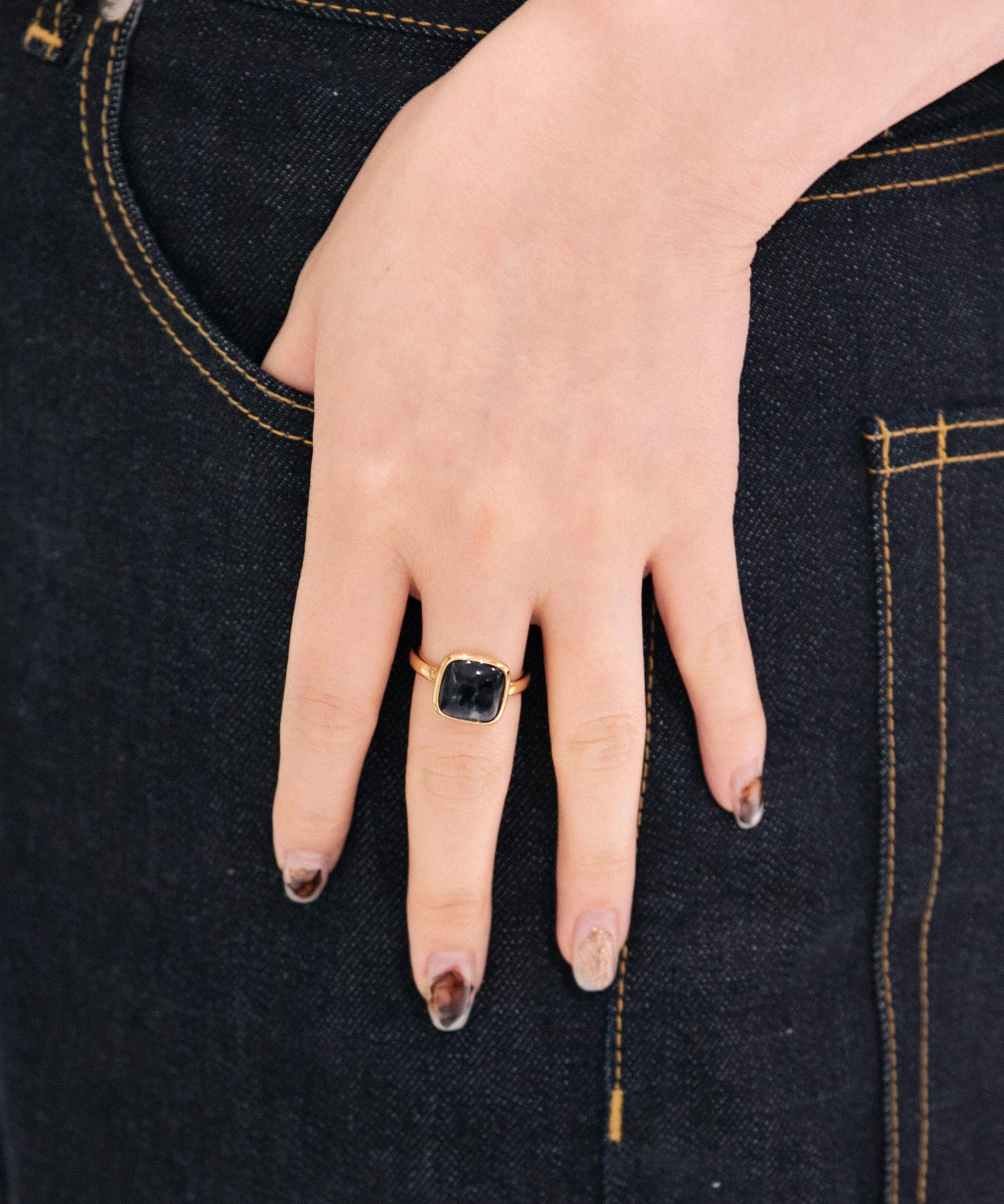 Square Cabochon Sodalite Stone Ring