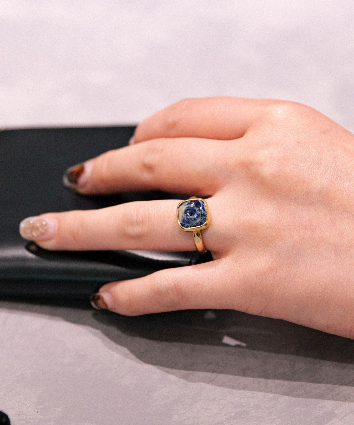 Square Cabochon Sodalite Stone Ring