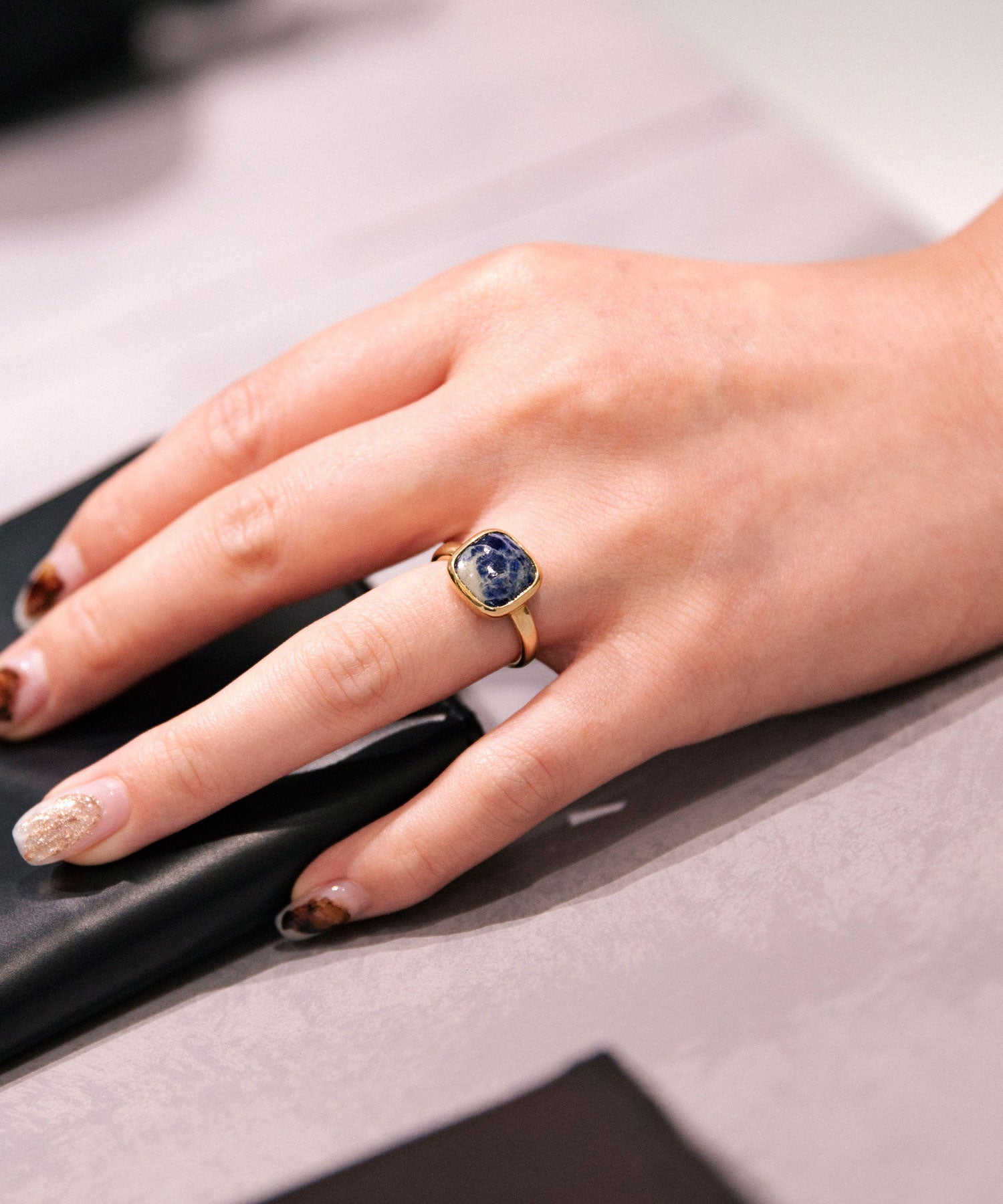 Square Cabochon Sodalite Stone Ring