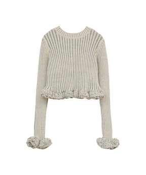 W FACE SHORT FRILLED KNIT TOPS