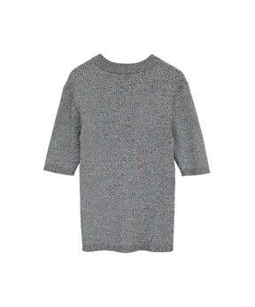 H/N HALF SLEEVE RIB KNIT TOPS