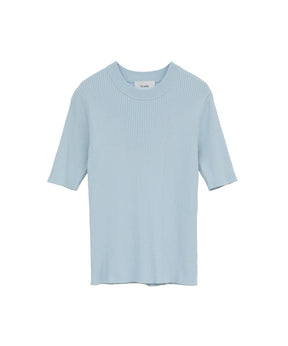 H/N HALF SLEEVE RIB KNIT TOPS