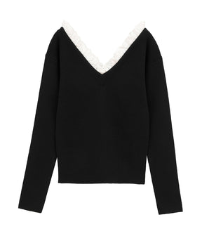 2WAY FRILL V NECK KNIT TOPS