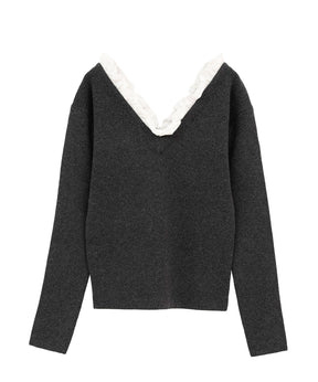 2WAY FRILL V NECK KNIT TOPS