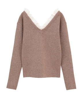 2WAY FRILL V NECK KNIT TOPS