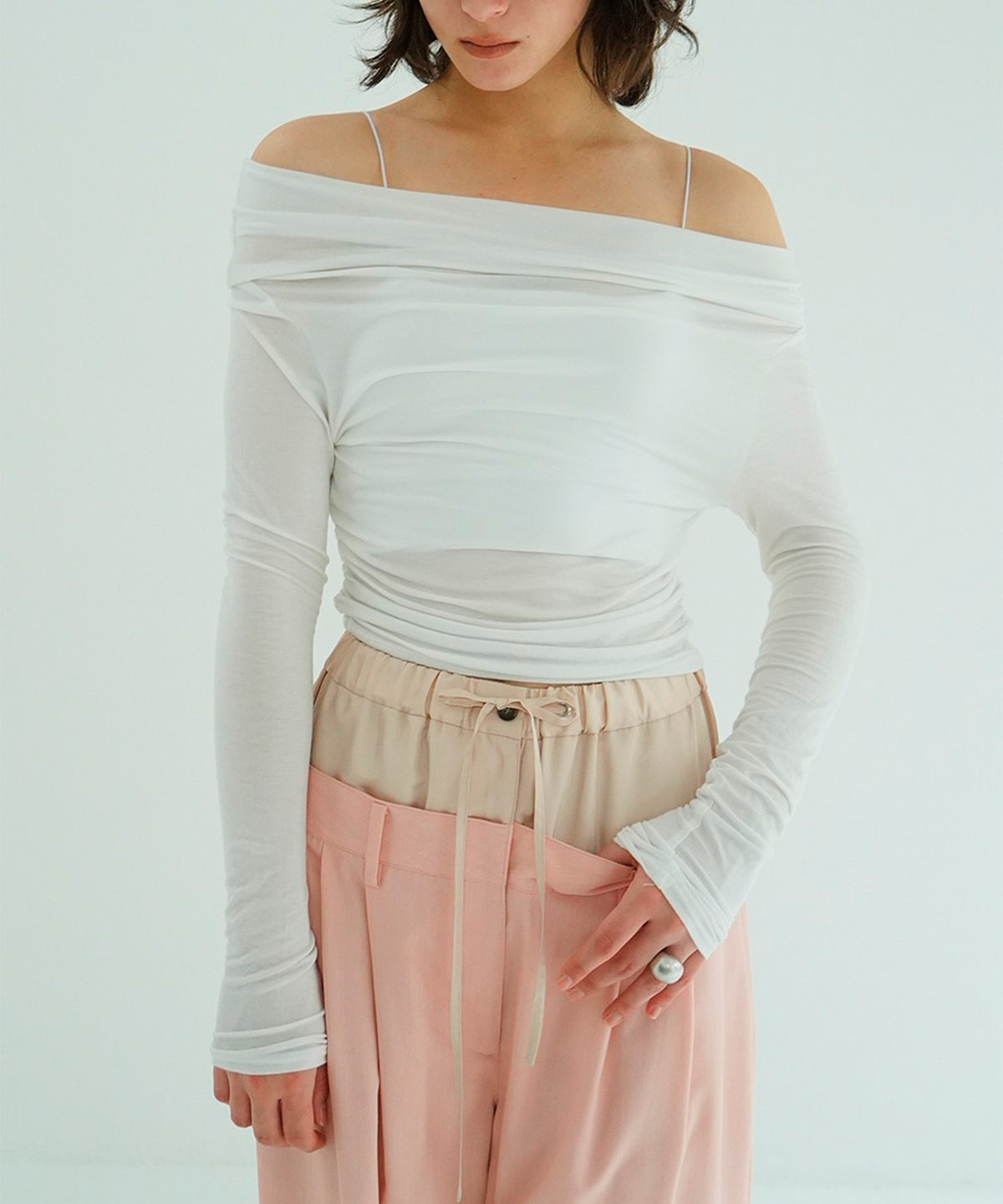 DRAPED OFF SHOULDER SOFT CUT TOPS