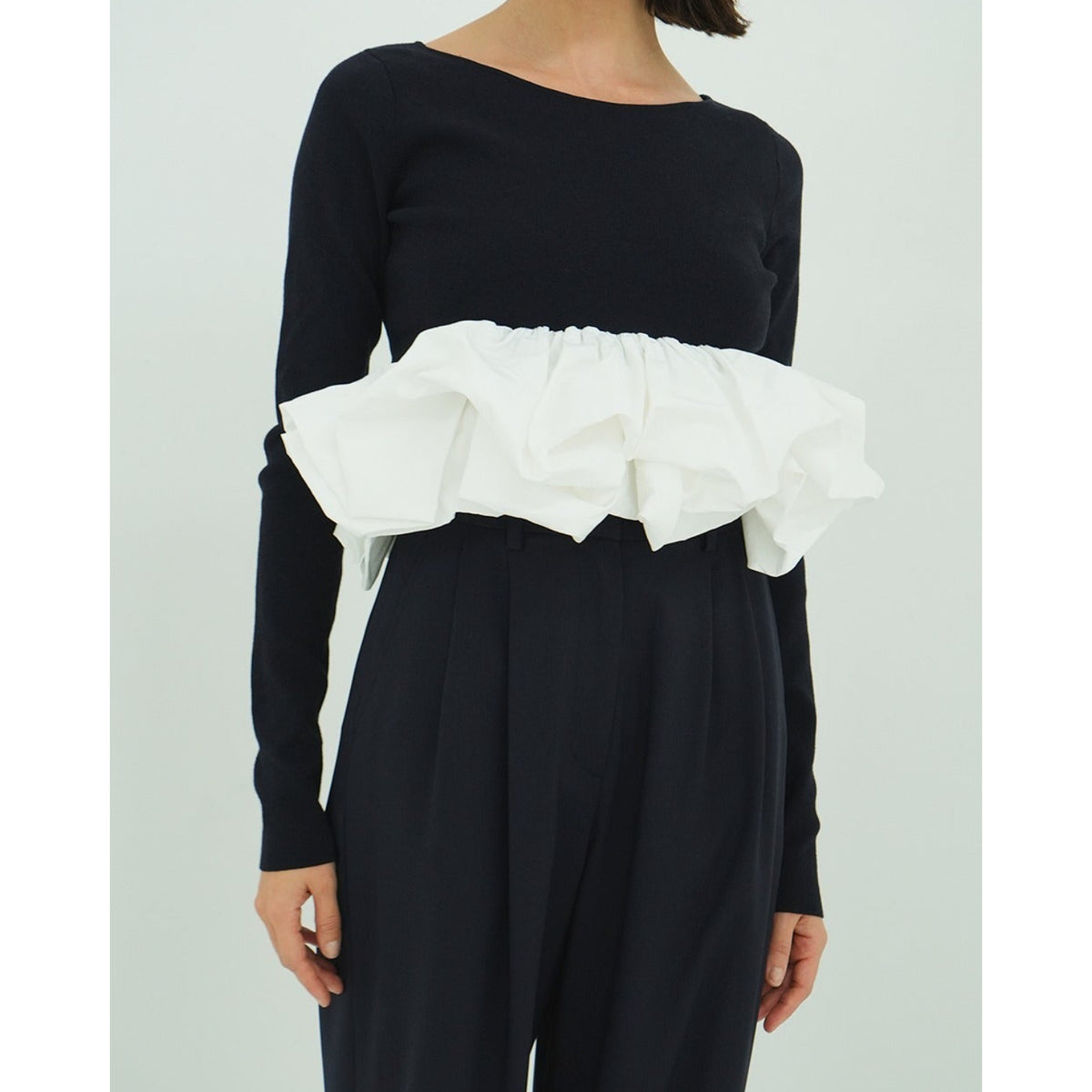 W BALLOON SHORT KNIT TOPS - CLANE (クラネ) - tops (トップス