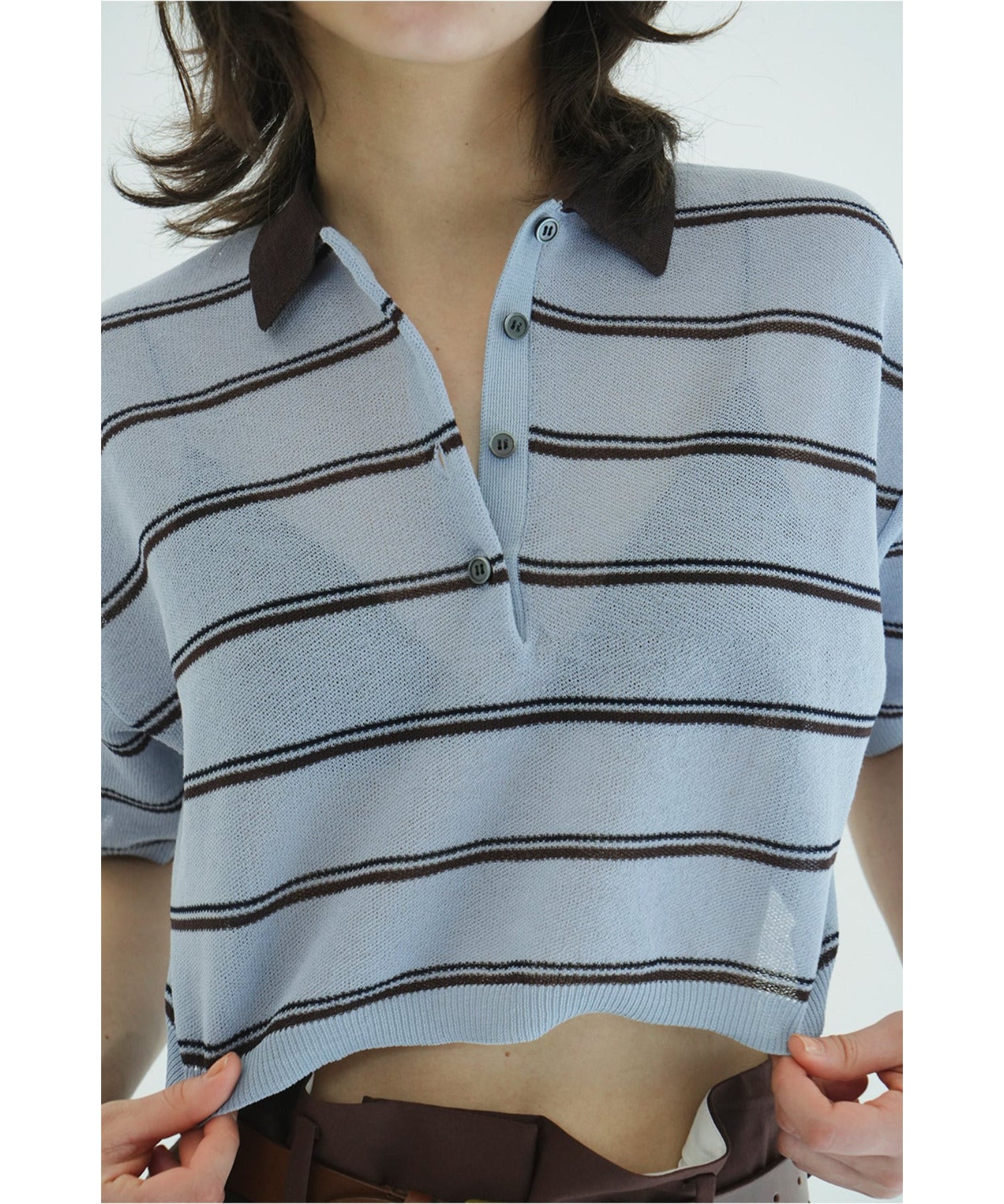 SPONGY SHEER POLO KNIT TOPS