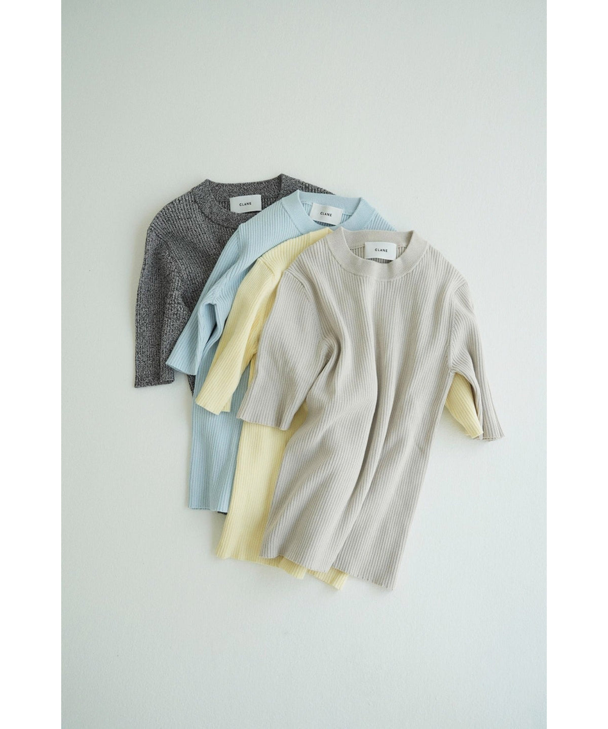 H/N HALF SLEEVE RIB KNIT TOPS