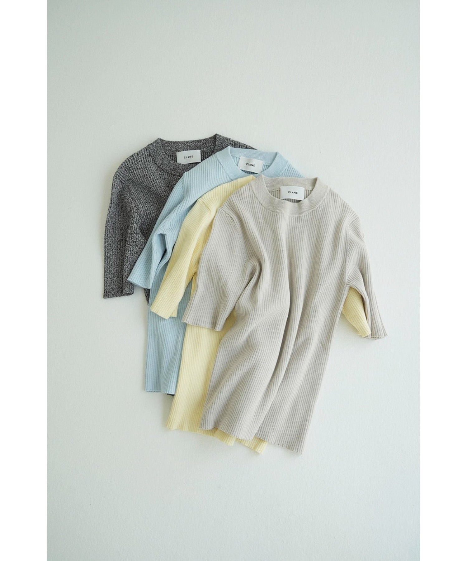 H/N HALF SLEEVE RIB KNIT TOPS
