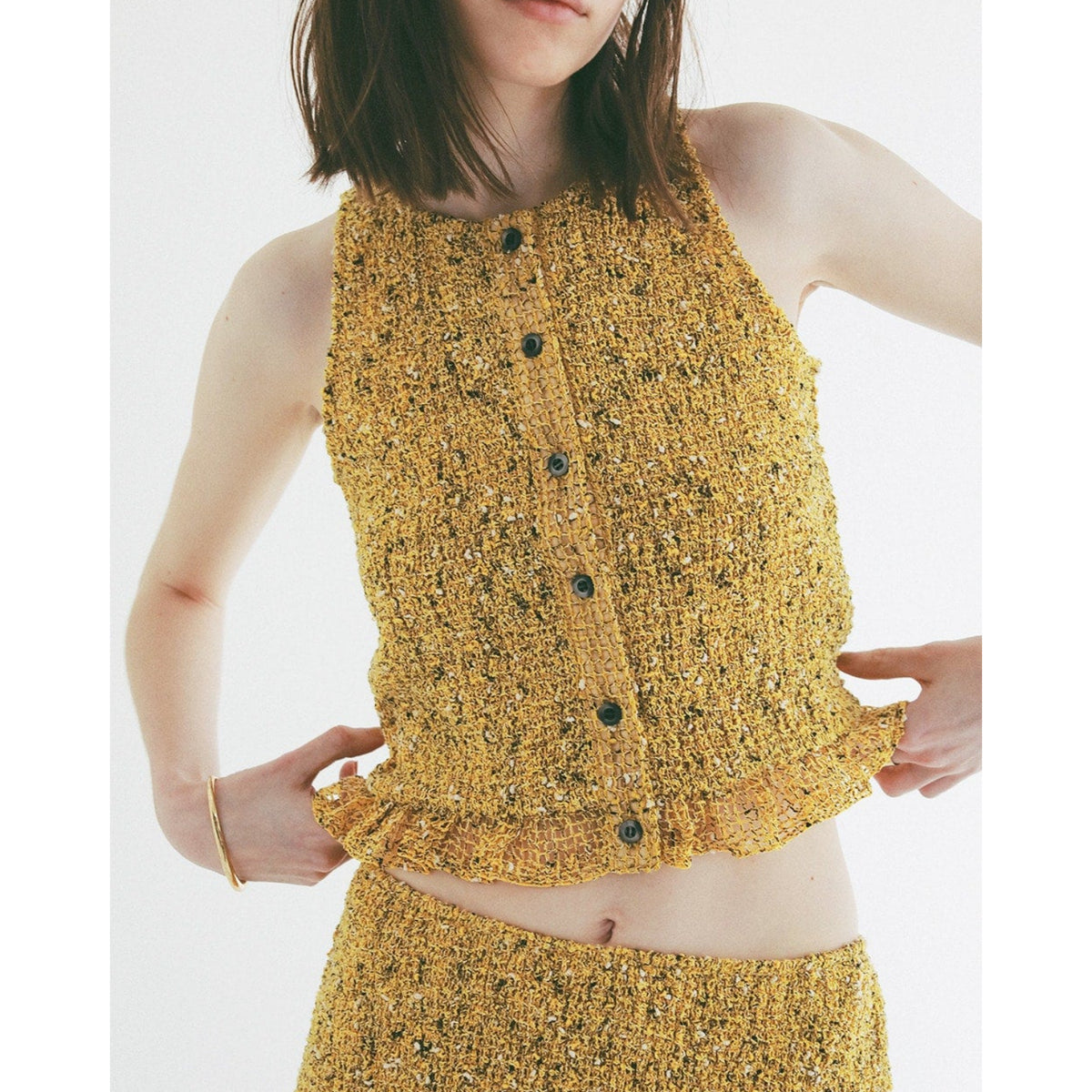 W FACE MIX MESH GATHER N/S TOPS - CLANE (クラネ) - tops (トップス