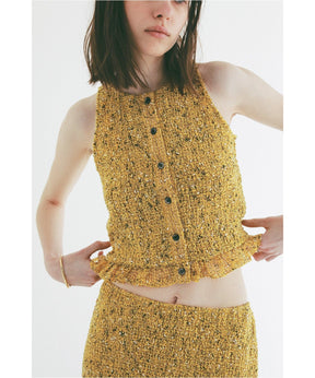 W FACE MIX MESH GATHER N/S TOPS - CLANE (クラネ) - tops (トップス