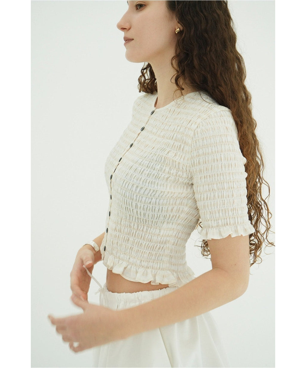 SHIRRING HALF SLEEVE BLOUSE - CLANE (クラネ) - tops (トップス 