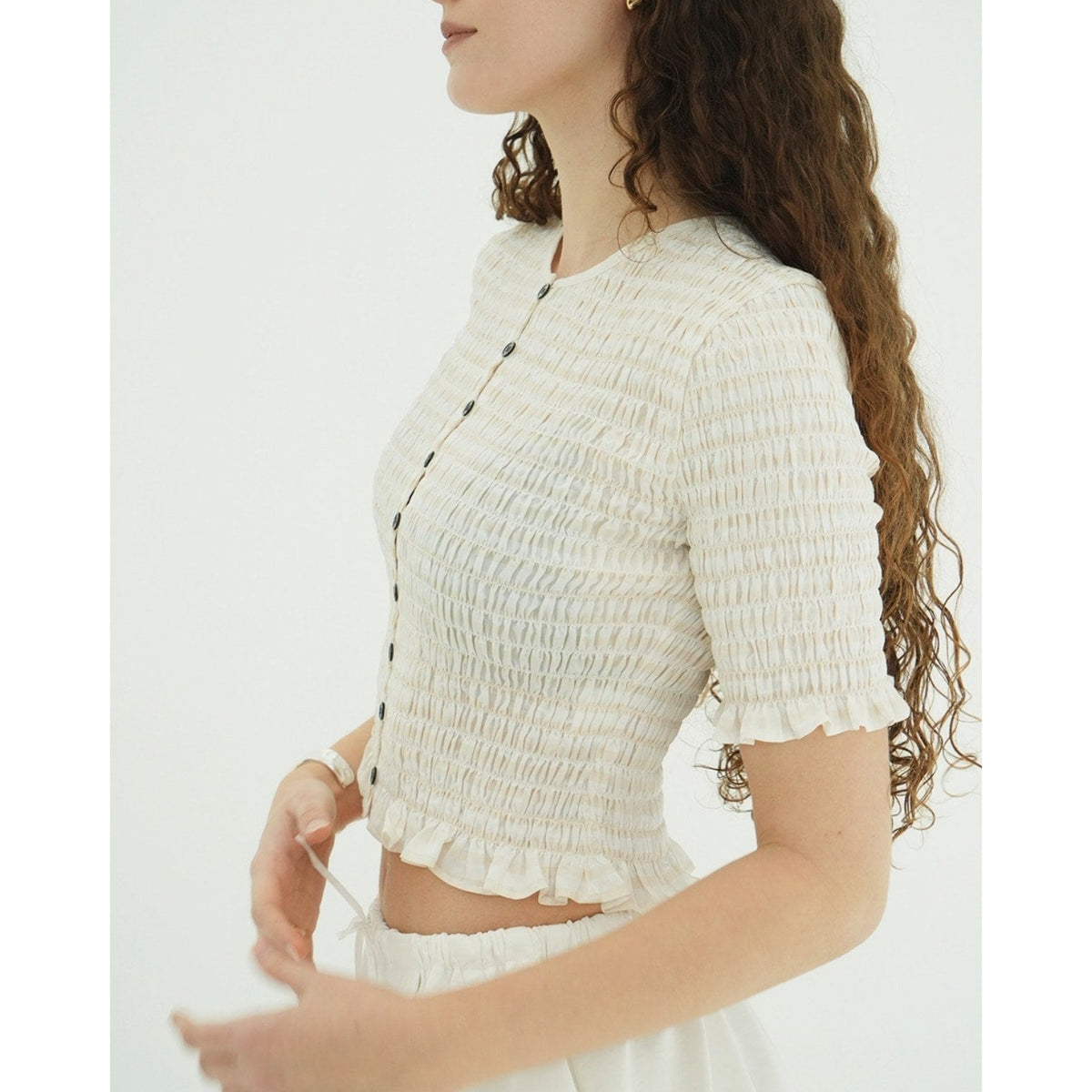 SHIRRING HALF SLEEVE BLOUSE - CLANE (クラネ) - tops (トップス 