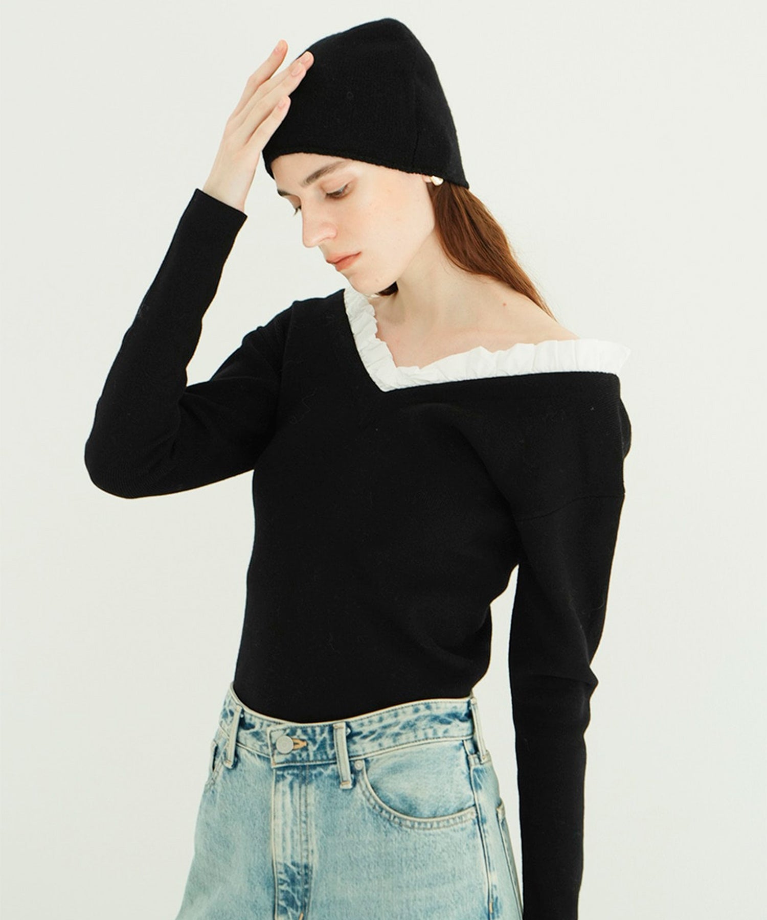2WAY FRILL V NECK KNIT TOPS