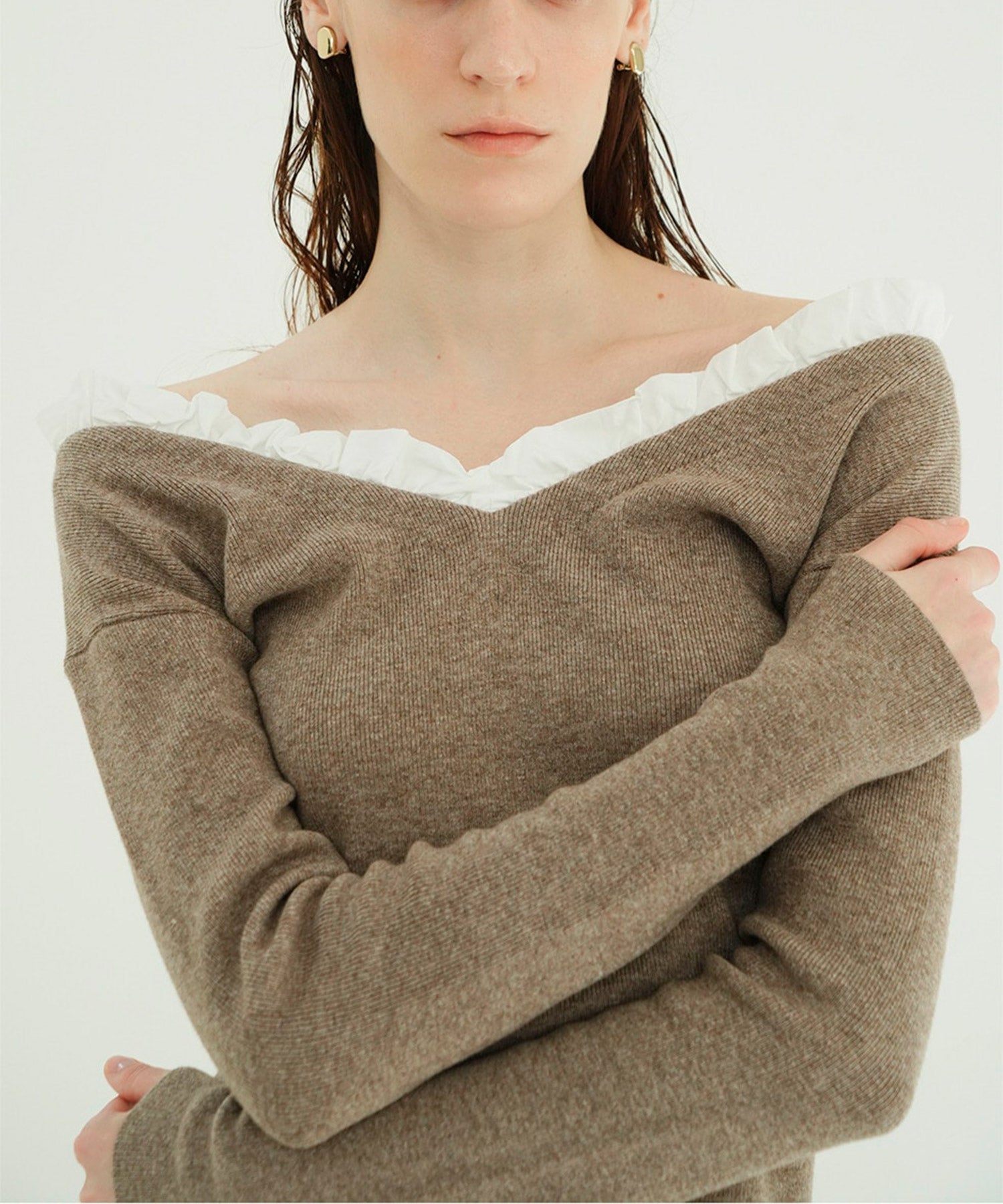 2WAY FRILL V NECK KNIT TOPS