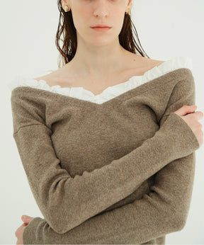 2WAY FRILL V NECK KNIT TOPS