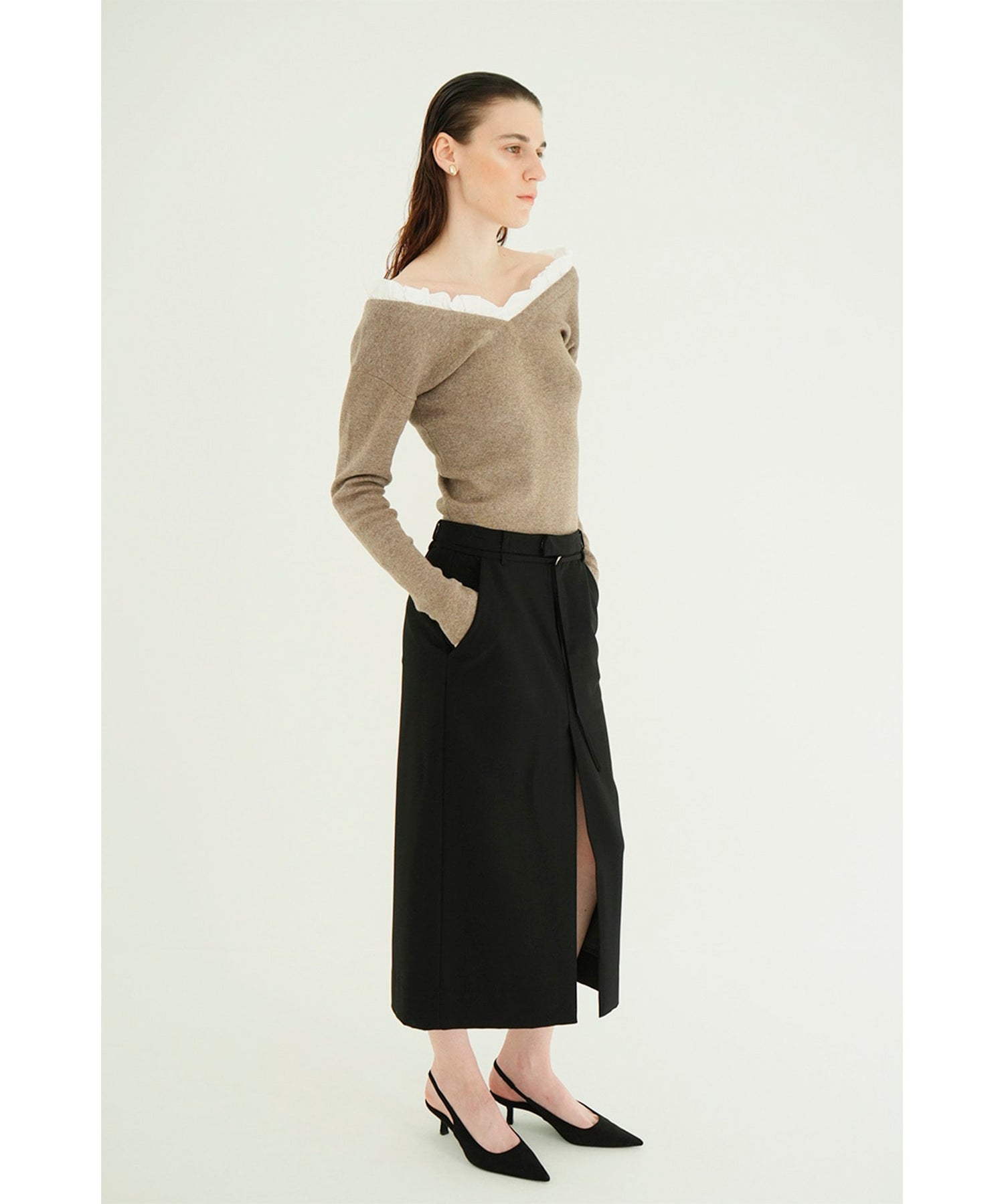 2WAY FRILL V NECK KNIT TOPS
