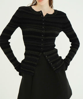 MULTI BORDER BUTTON DETAIL KNIT CARDIGAN