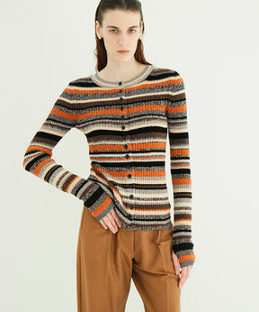 MULTI BORDER BUTTON DETAIL KNIT CARDIGAN