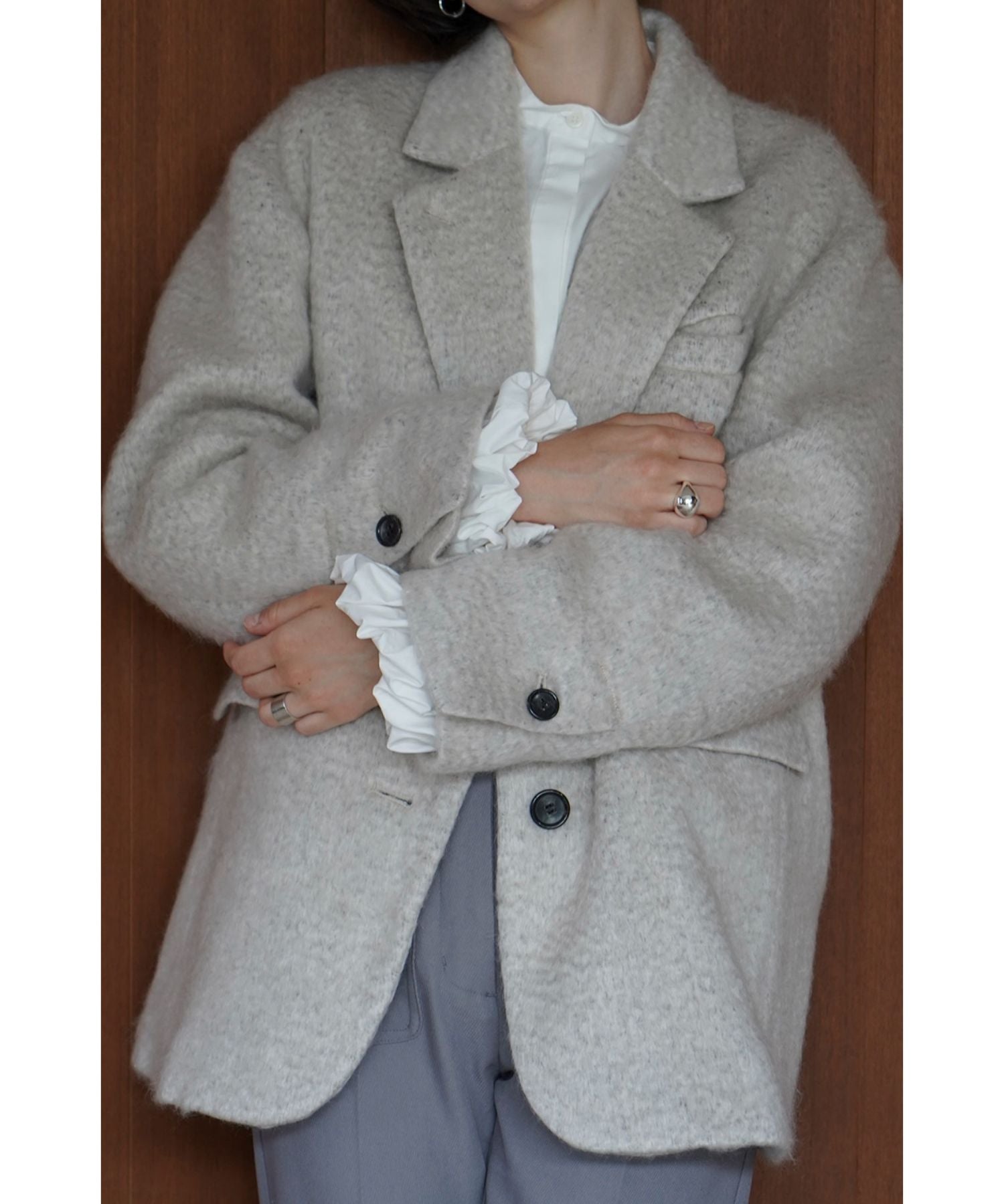 Mix Shaggy Over Tailored Jacket - CLANE (クラネ) - outer (アウター