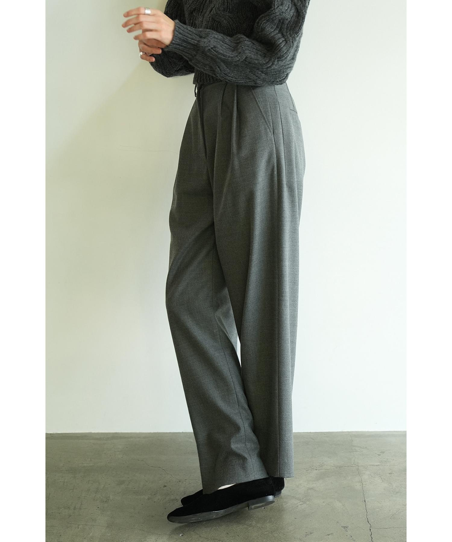 Wool Basic Tuck Pants - CLANE (クラネ) - bottom (ボトムス 