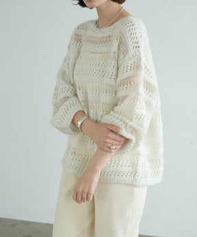 SHEER BORDER MOHAIR KNIT