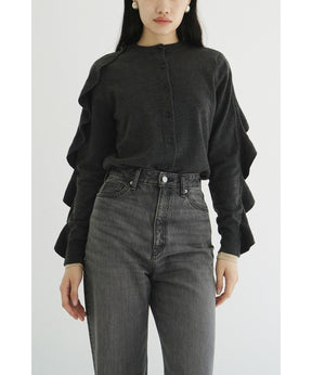 W FACE SHOULDER FRILL KNIT CARDIGAN