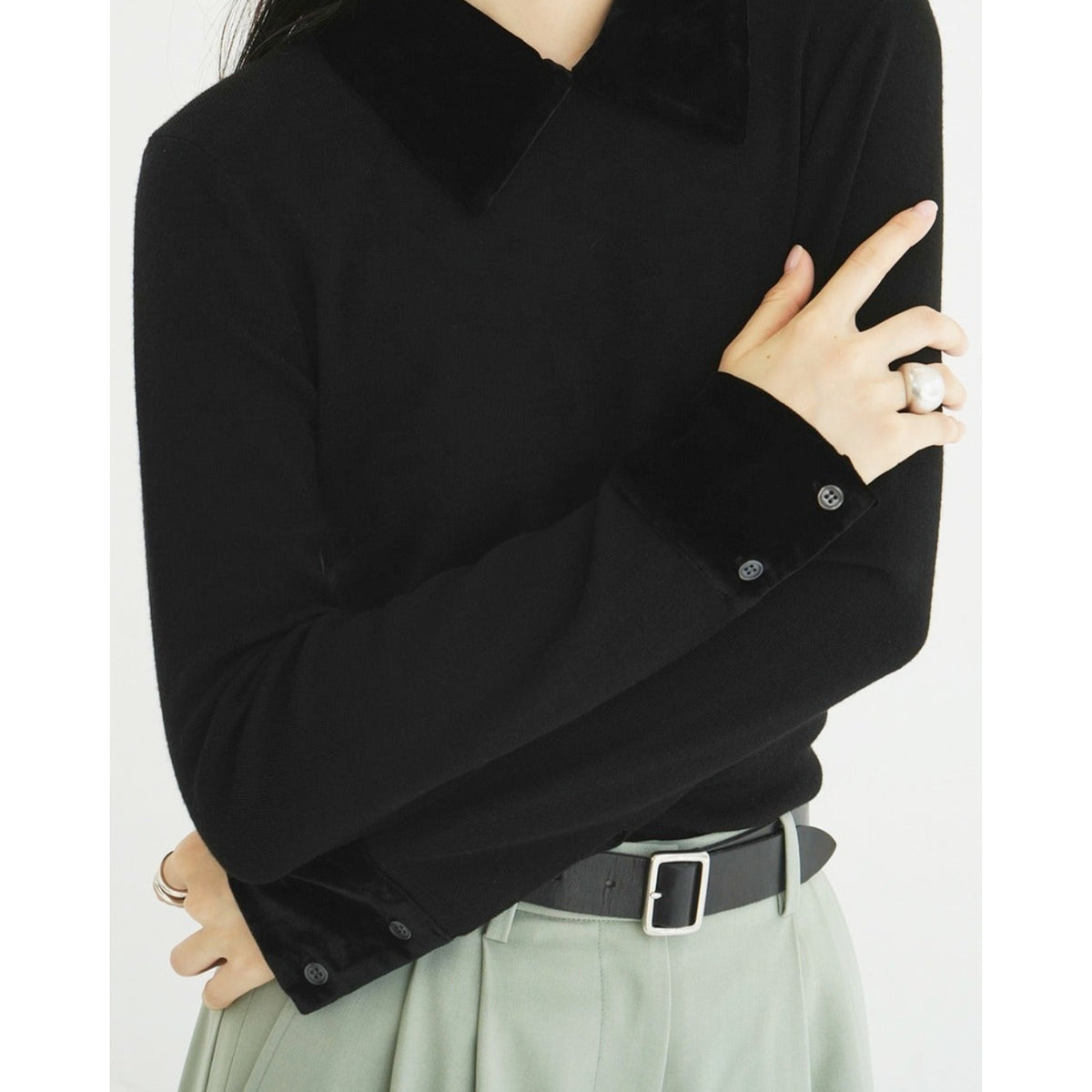 VELOR COLLAR KNIT TOPS - CLANE (クラネ) - tops (トップス) | FIGURE