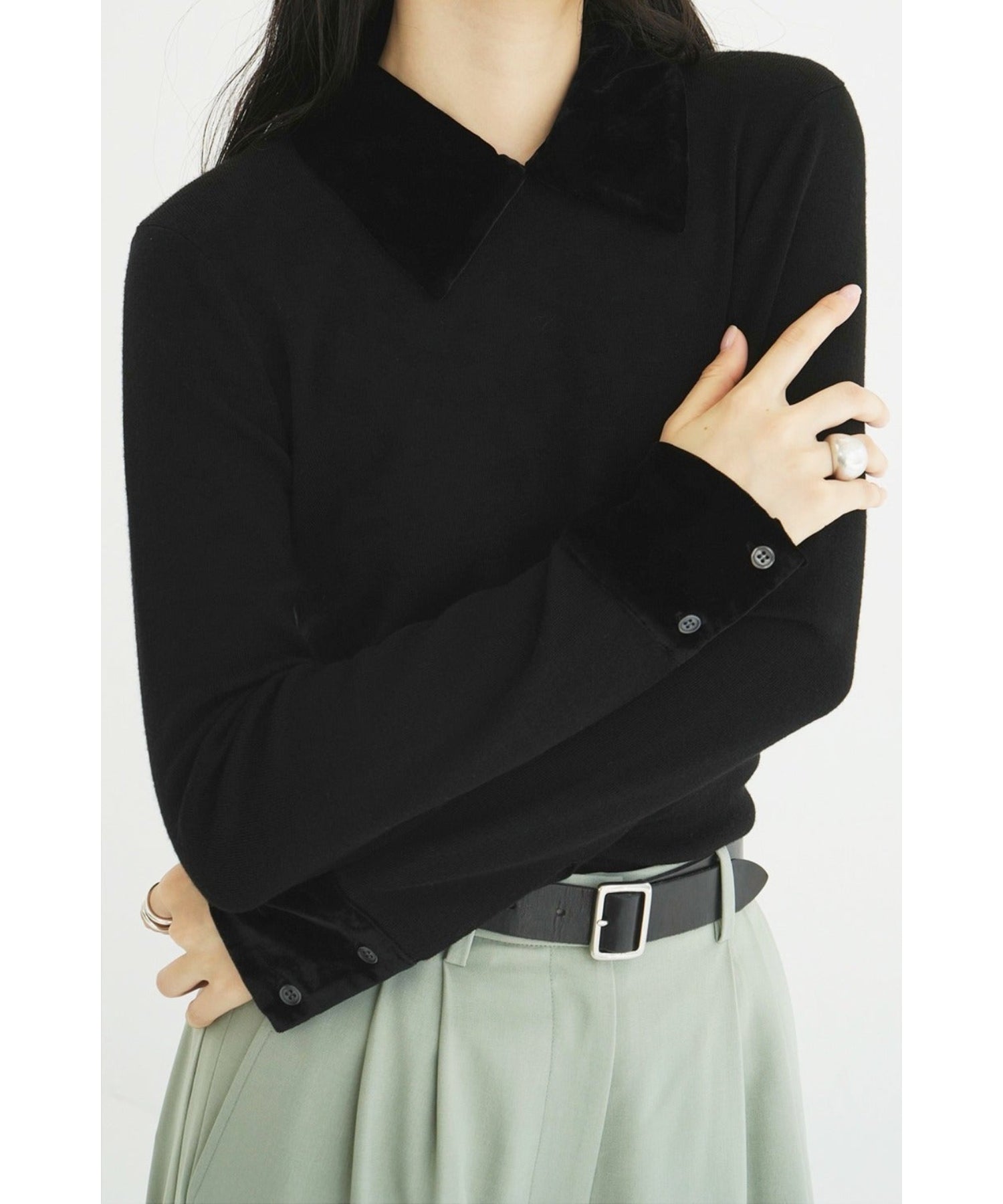 VELOR COLLAR KNIT TOPS