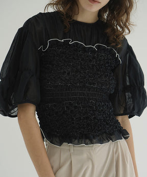 COLOR STITCHED SHIRRING TOPS