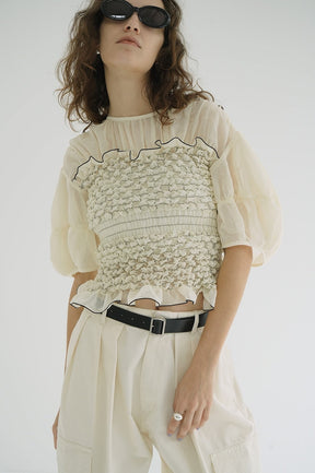 COLOR STITCHED SHIRRING TOPS