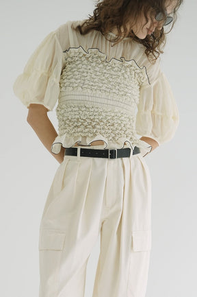 COLOR STITCHED SHIRRING TOPS