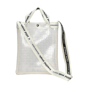 plaid vinyl logo tape sacoshe bag