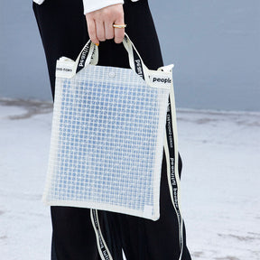 plaid vinyl logo tape sacoshe bag