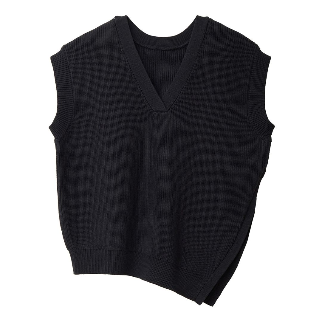 W Face Asymmetry Knit Vest - CLANE (クラネ) - tops (トップス